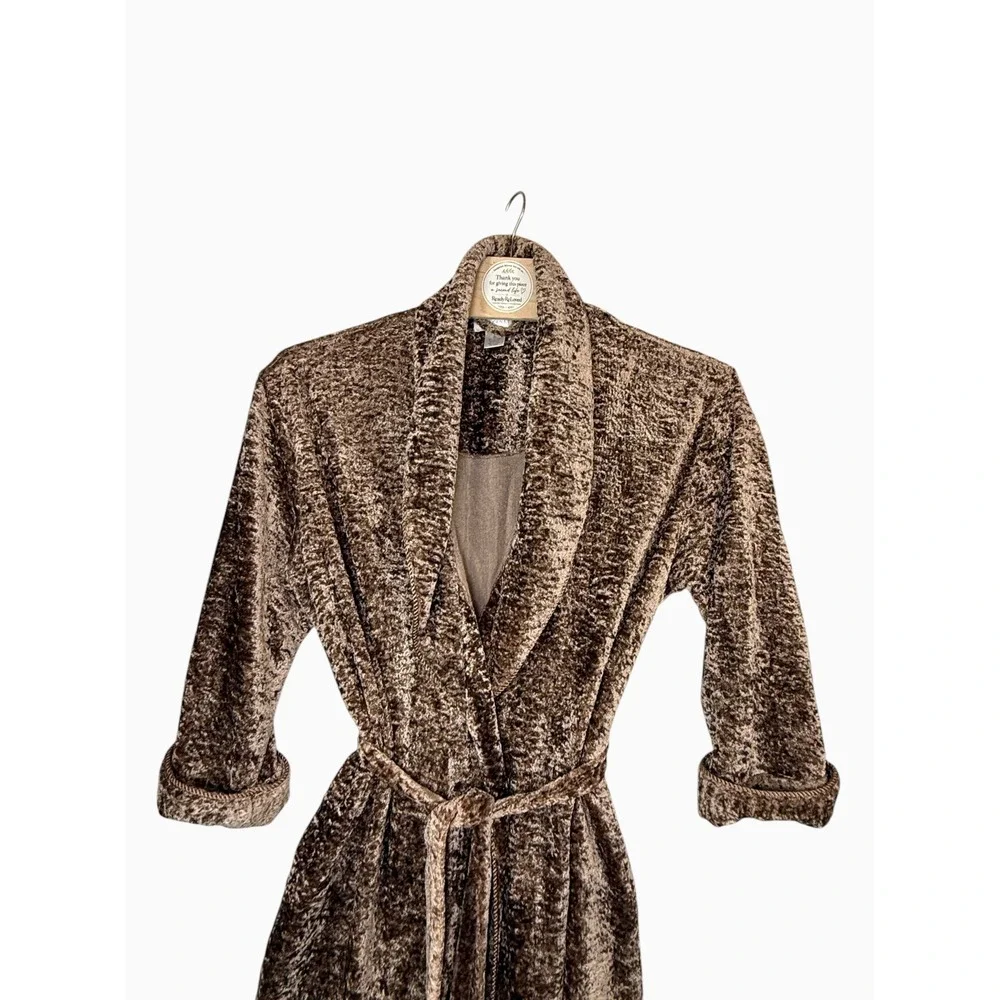 Cabernet Women's XL Brown Crushed Velvet Long Robe Belted Shawl Collar Vintage